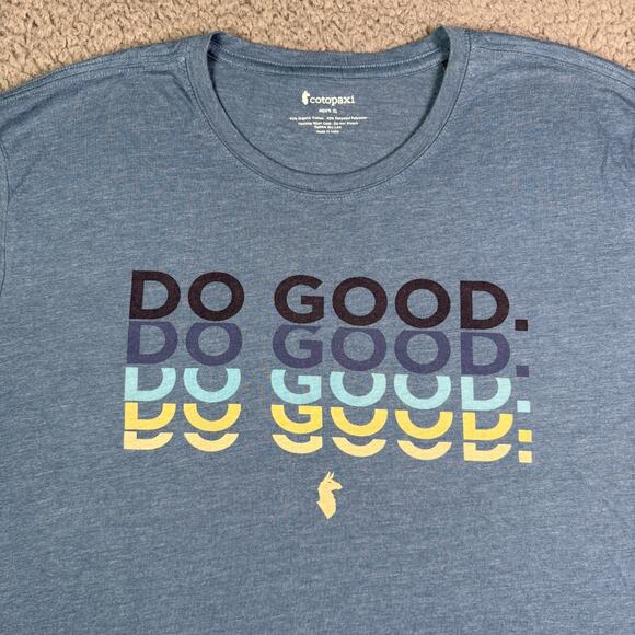 Cotopaxi Shirt Mens XL Blue "Do Good" Graphic Crewneck Cotton Polyester Blend - Picture 1 of 9